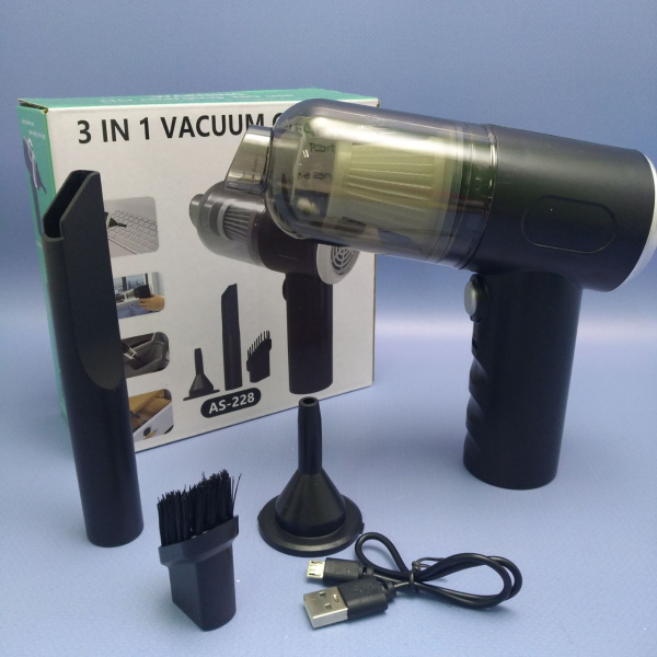 Портативный вакуумный пылесос с тремя насадками Vacuum Cleanmer / Беспроводной универсальный пылесос